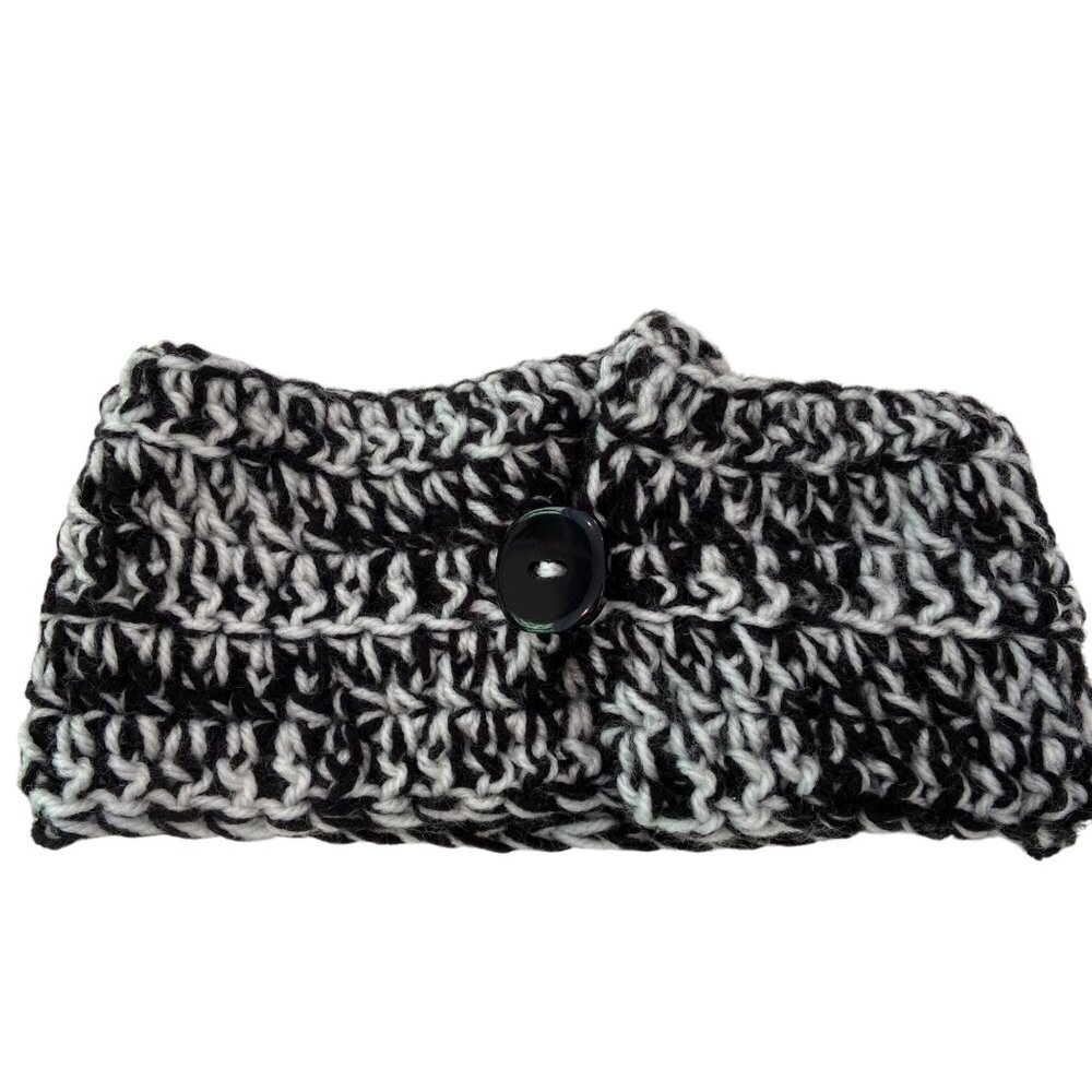 Black & White Handcrafted Wool Blend Buttoned Collar/Headband For Women